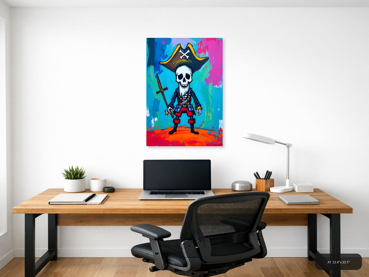 Pirate Skull Captain Abstract Colorful Wall Art — A1 / Office