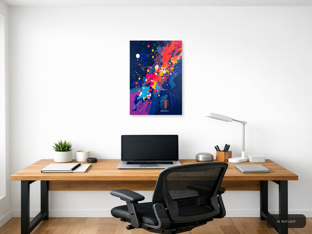 Cosmic Explosion Abstract Colorful Stars Wall Art — A2 / Office