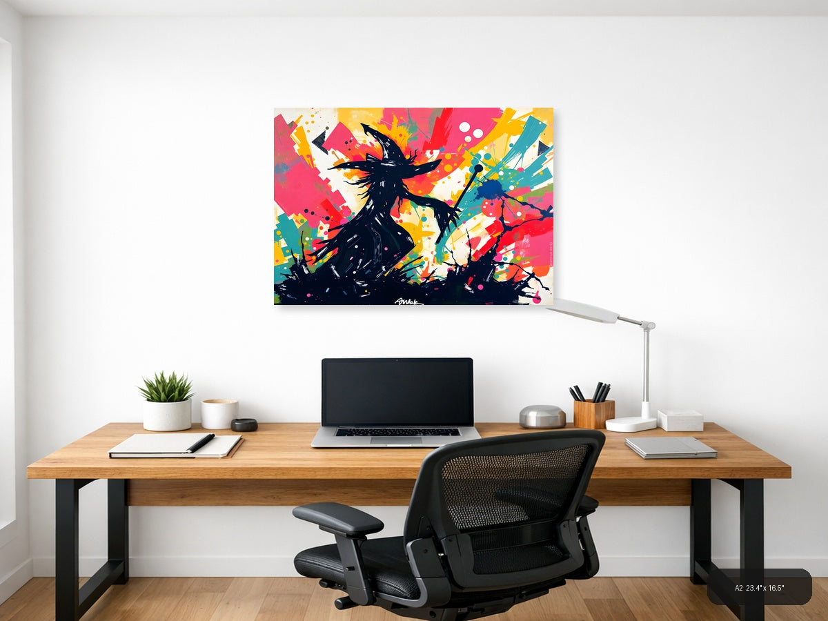Abstract Black Silhouette Colorful Splash Wall Art — A2 / Office