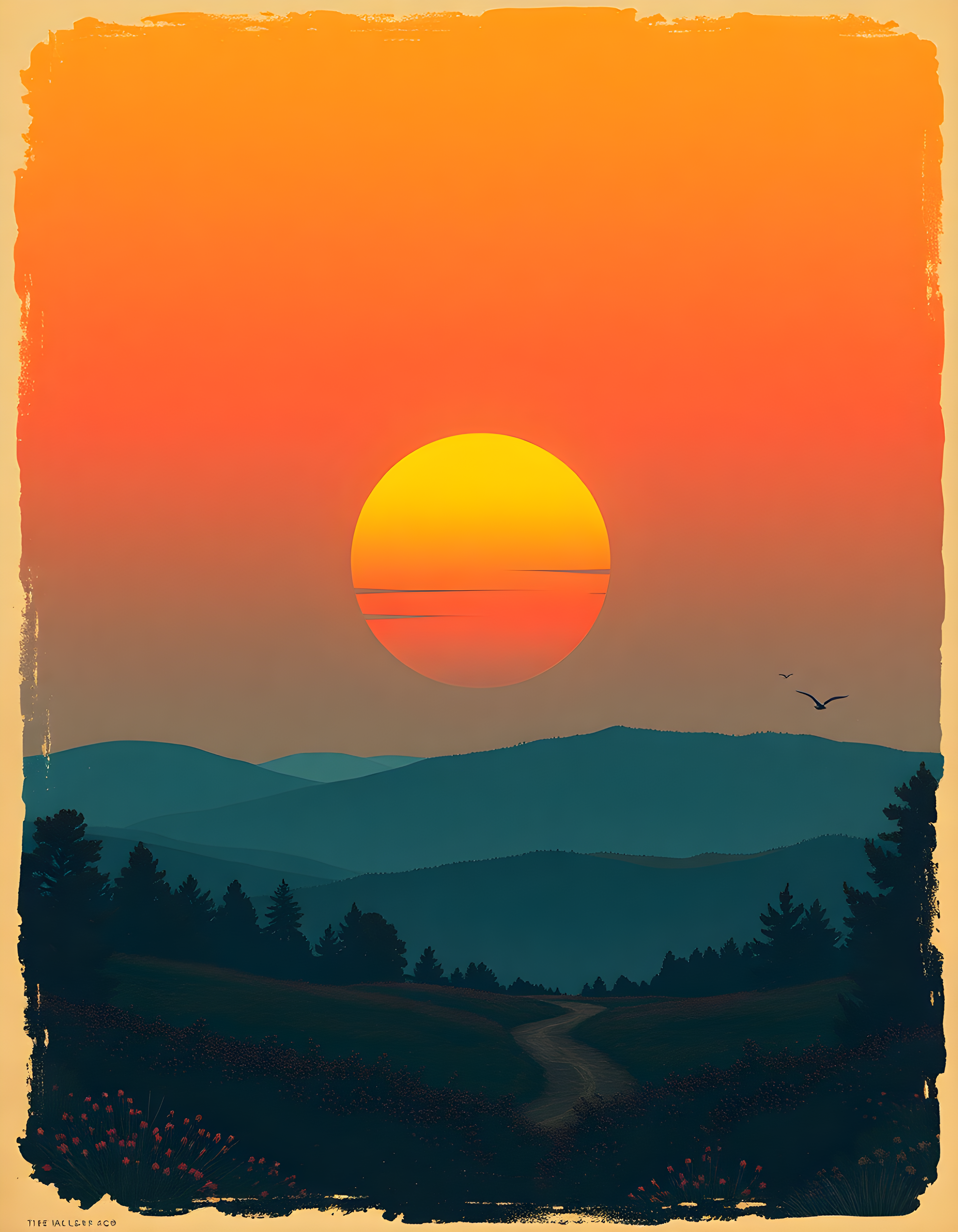 Vintage Sunset Over Forest Hills Wall Art