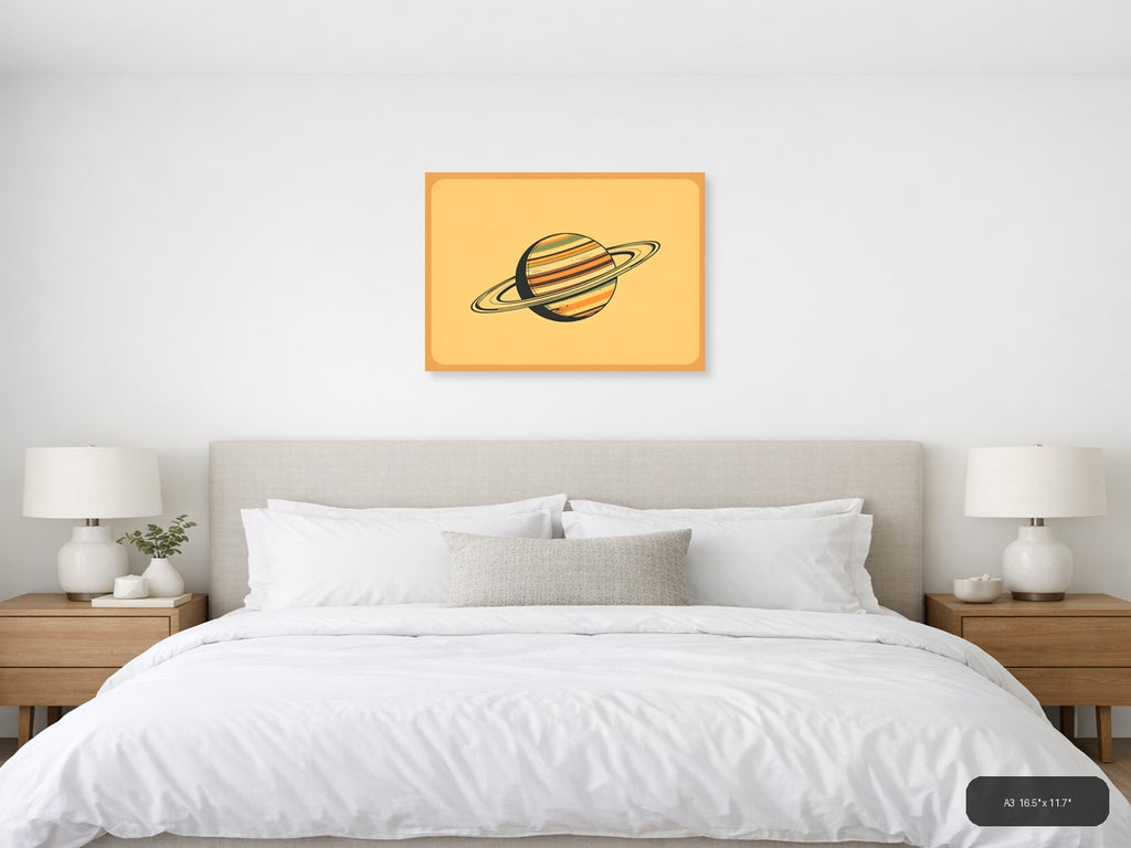 Vintage Saturn Planet with Rings Illustration Wall Art — A3 / Bedroom