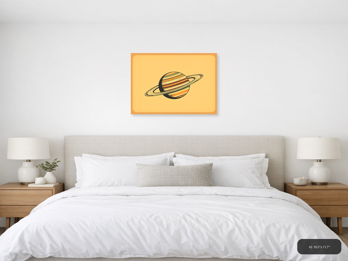 Vintage Saturn Planet with Rings Illustration Wall Art — A3 / Bedroom