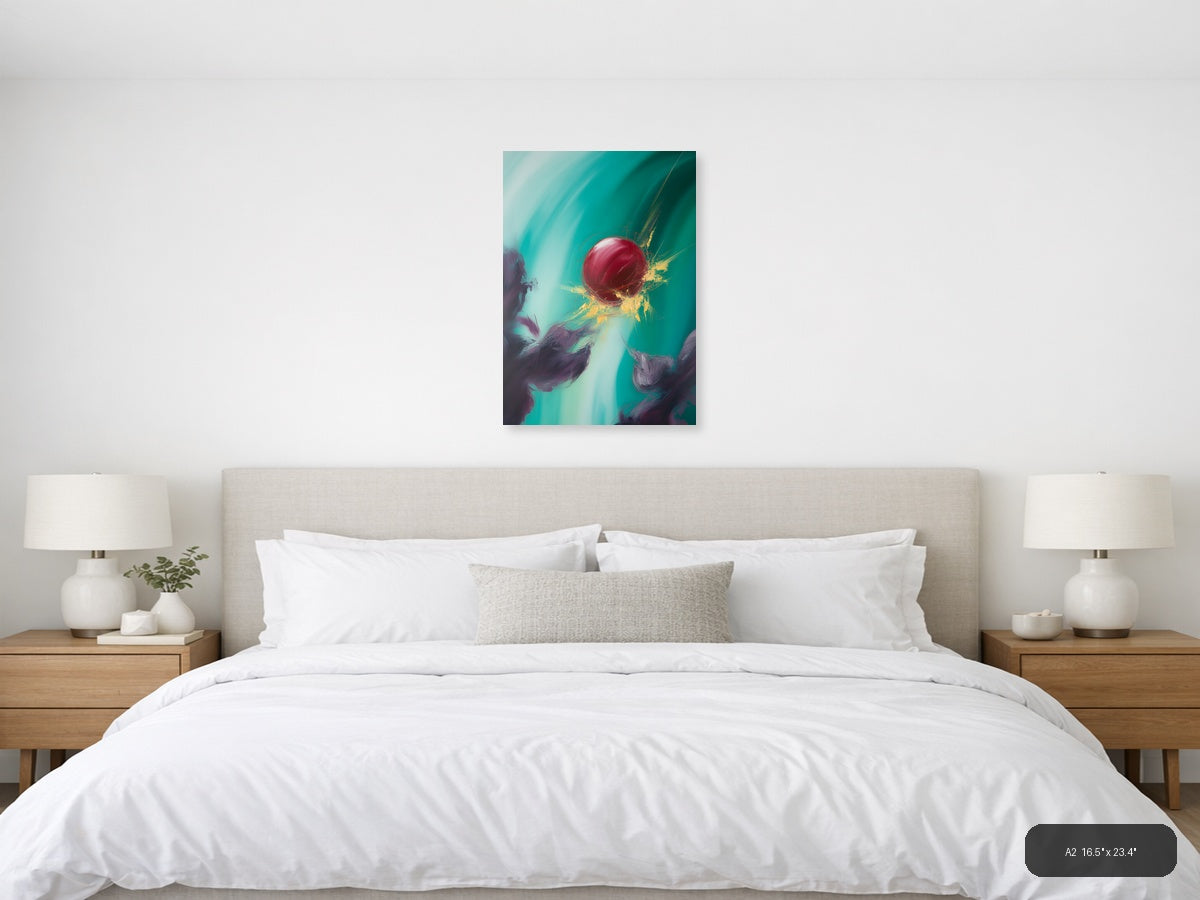 Abstract Red Sphere Turquoise Splash Modern Wall Art — A2 / Bedroom