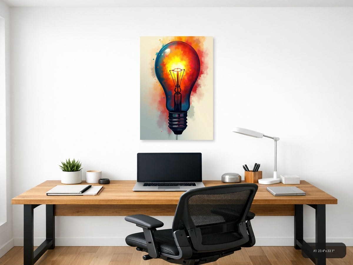 Glowing Lightbulb Abstract Watercolor Wall Art — A1 / Office