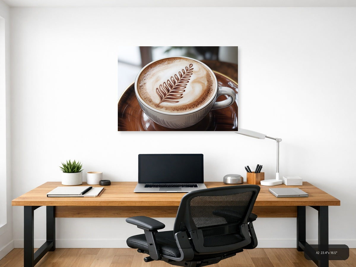 Latte Art Fern Leaf Line Art Coffee Wall Art — A2 / Office