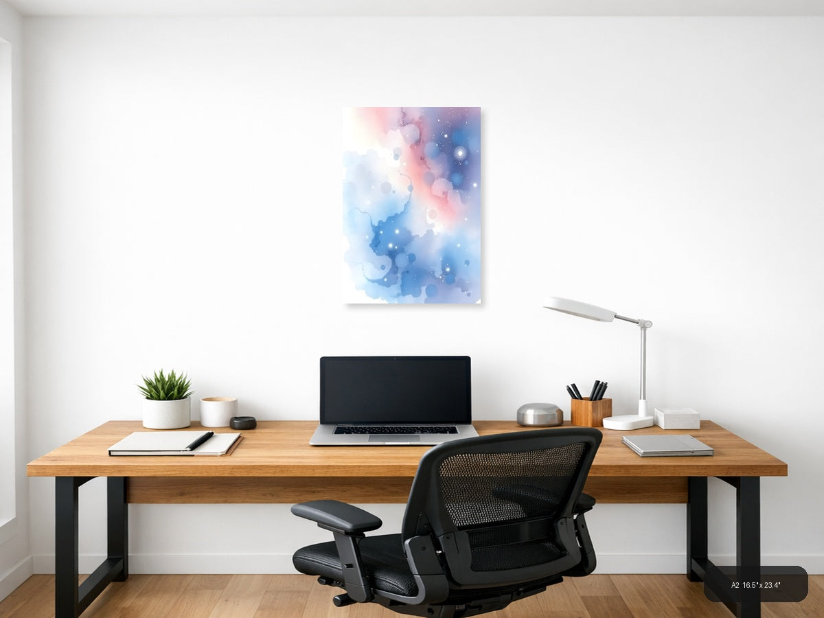 Abstract Watercolor Blue Pink Bokeh Particles Wall Art — A2 / Office