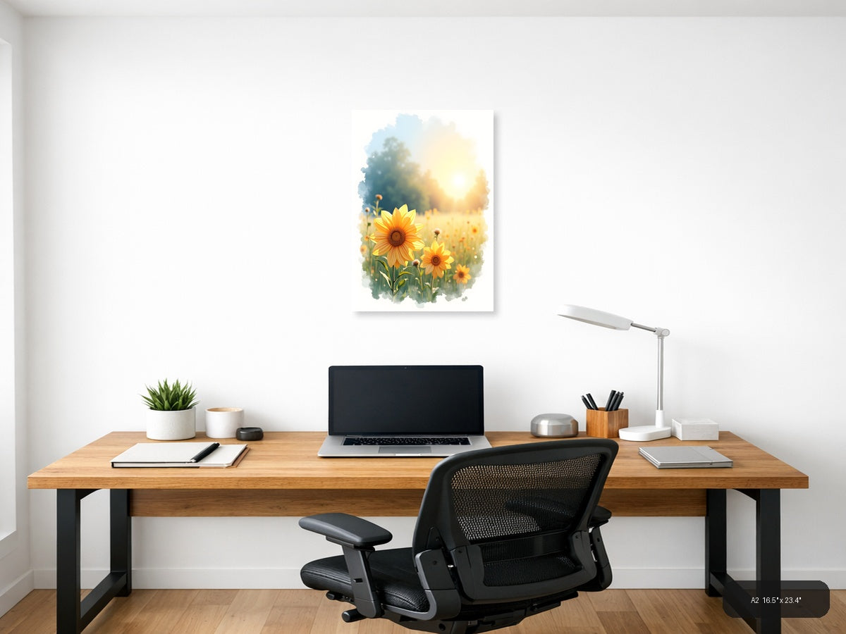 Sunflowers in Golden Light Watercolor Wall Art — A2 / Office