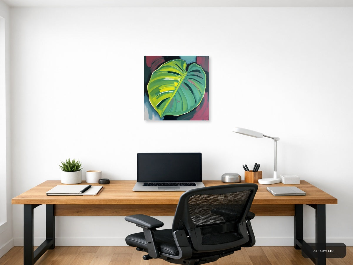 Abstract Green Leaf Modern Botanical Wall Art — A3 / Office