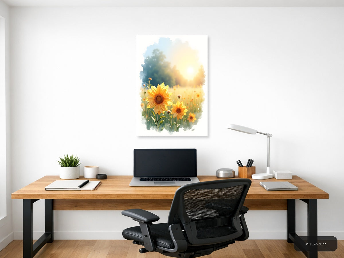 Sunflowers in Golden Light Watercolor Wall Art — A1 / Office