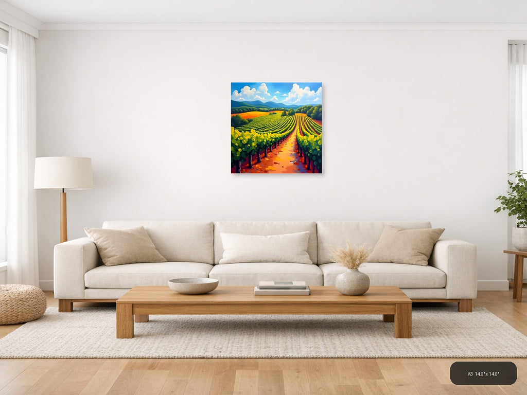 Vibrant Vineyard Landscape Abstract Wall Art — A3 / Living Room