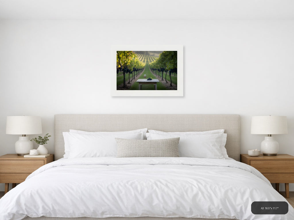 Vineyard Path Wine Glass Minimalist Landscape Wall Art — A3 / Bedroom