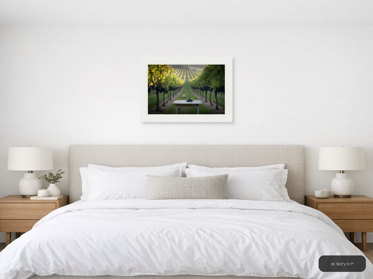 Vineyard Path Wine Glass Minimalist Landscape Wall Art — A3 / Bedroom