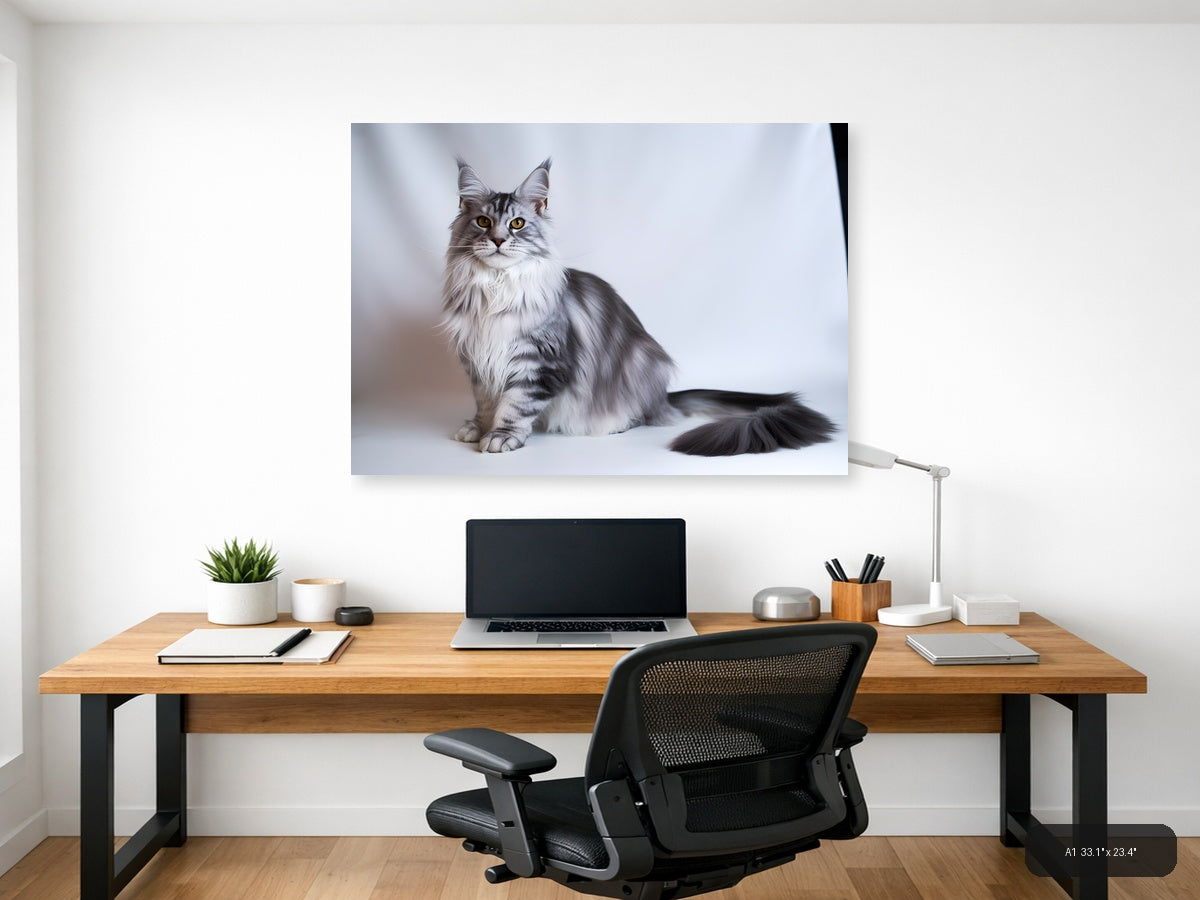 Gray Tabby Cat Portrait Minimalist Wall Art — A1 / Office