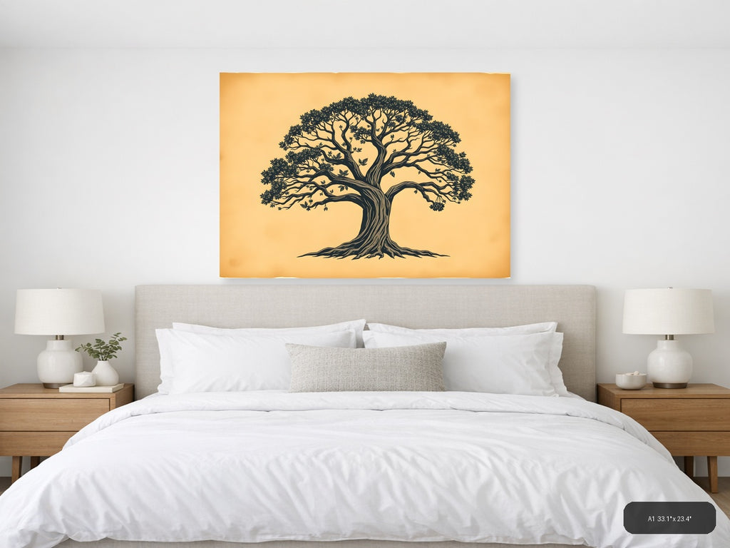 Vintage Majestic Tree Silhouette Landscape Wall Art — A1 / Bedroom