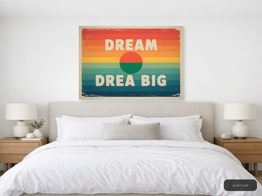 Dream Big Vintage Sunset Circle Stripes Wall Art — A1 / Bedroom