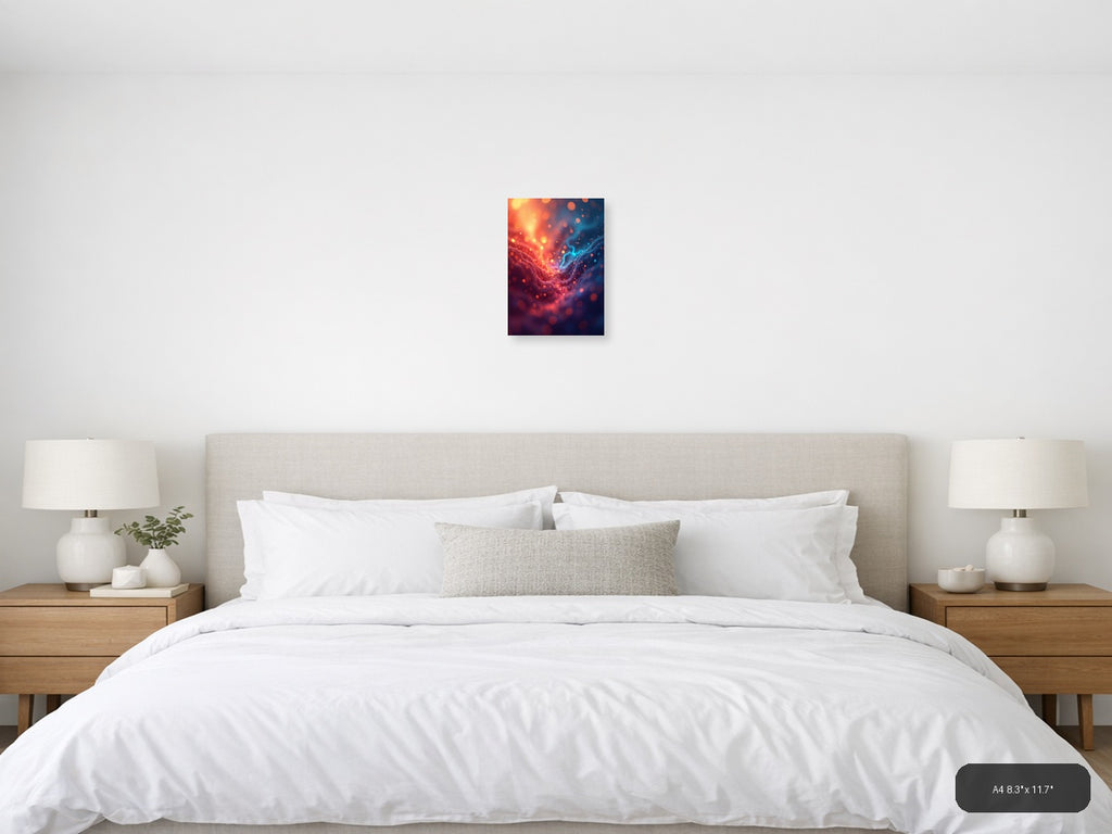 Abstract Glowing Energy Wave Red Blue Wall Art — A4 / Bedroom