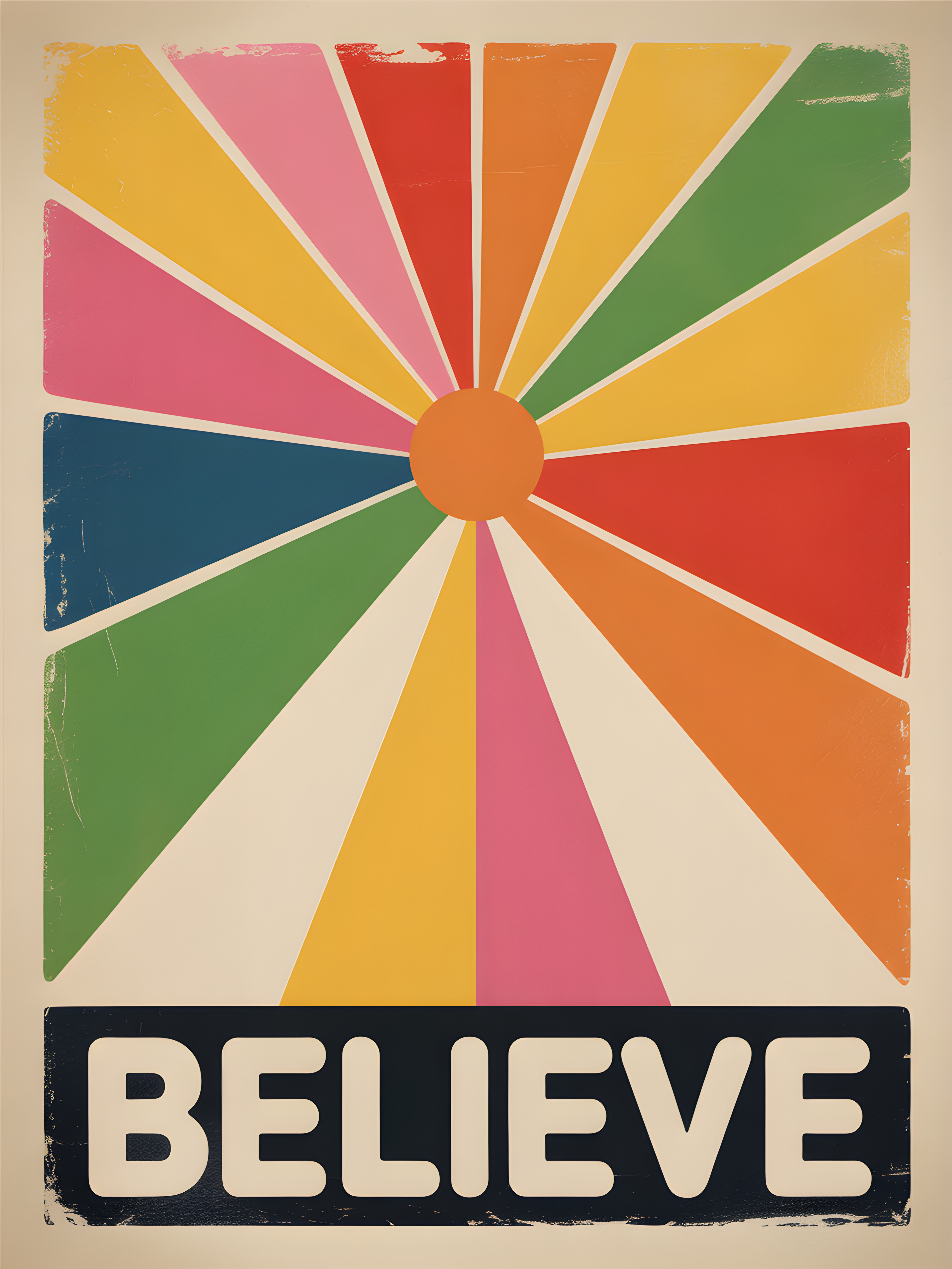 Vintage Believe Sunburst Motivational Wall Art