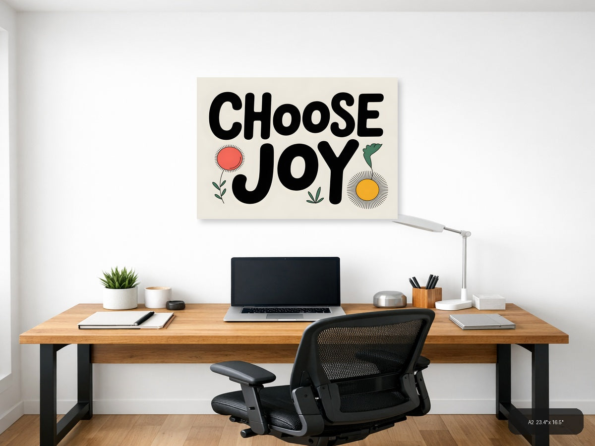 Choose Joy Line Art Print with Flowers and Sun Wall Art — A2 / Office