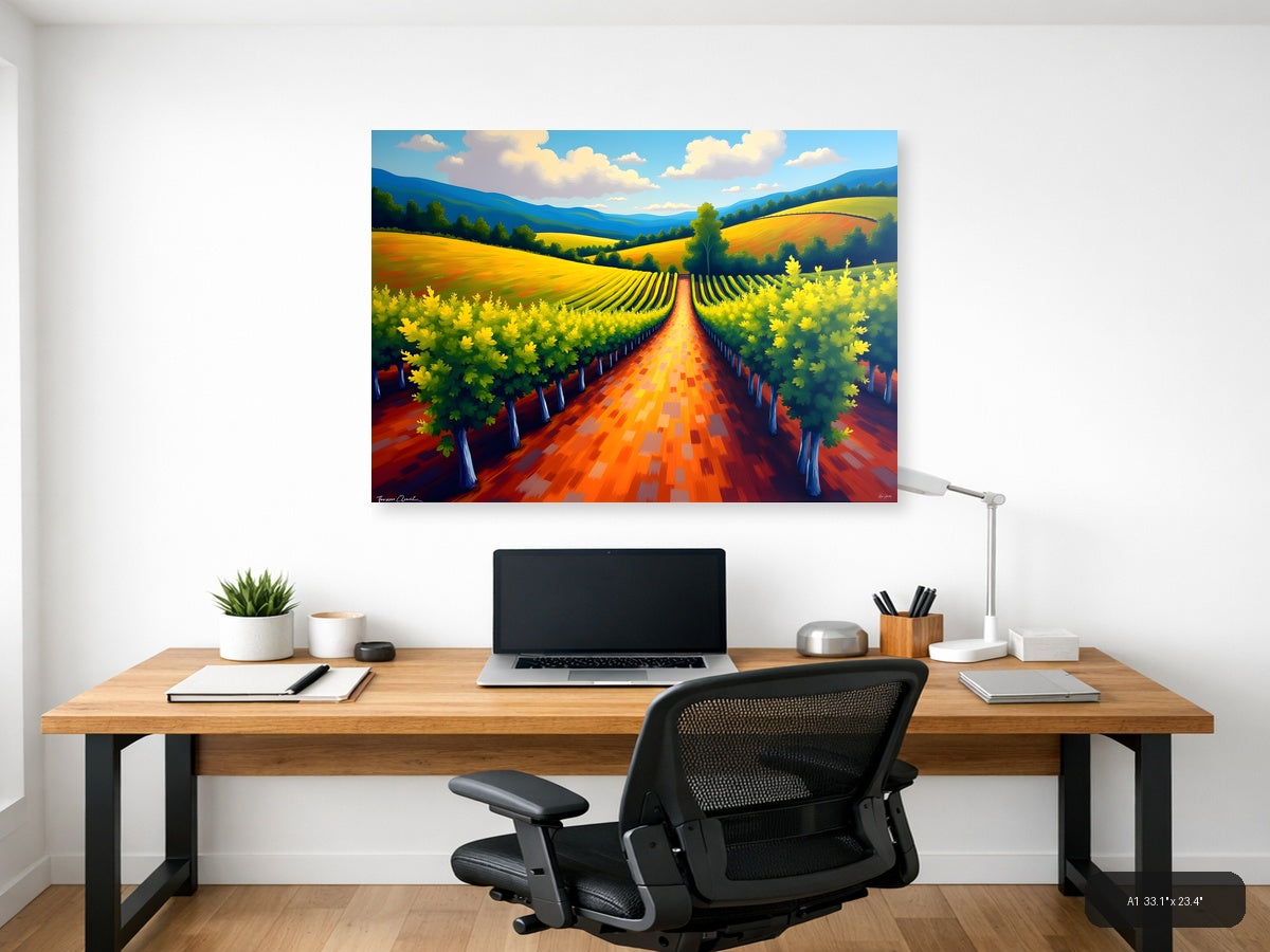 Vibrant Vineyard Landscape Abstract Wall Art — A1 / Office
