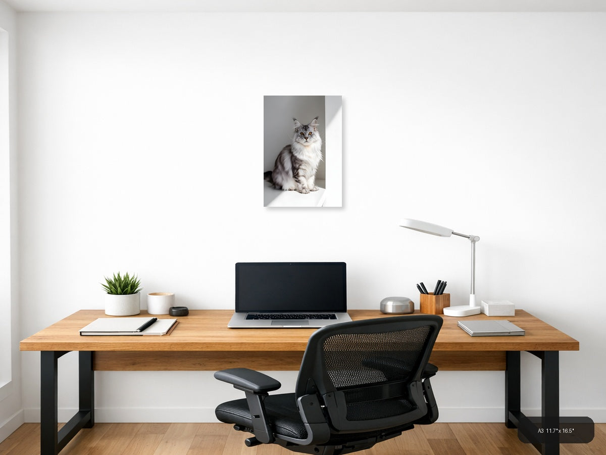 Gray Tabby Cat Portrait Minimalist Wall Art — A3 / Office