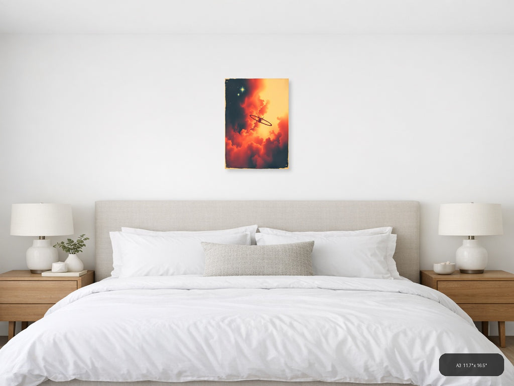 Vintage Spitfire Plane Sunset Clouds Wall Art — A3 / Bedroom