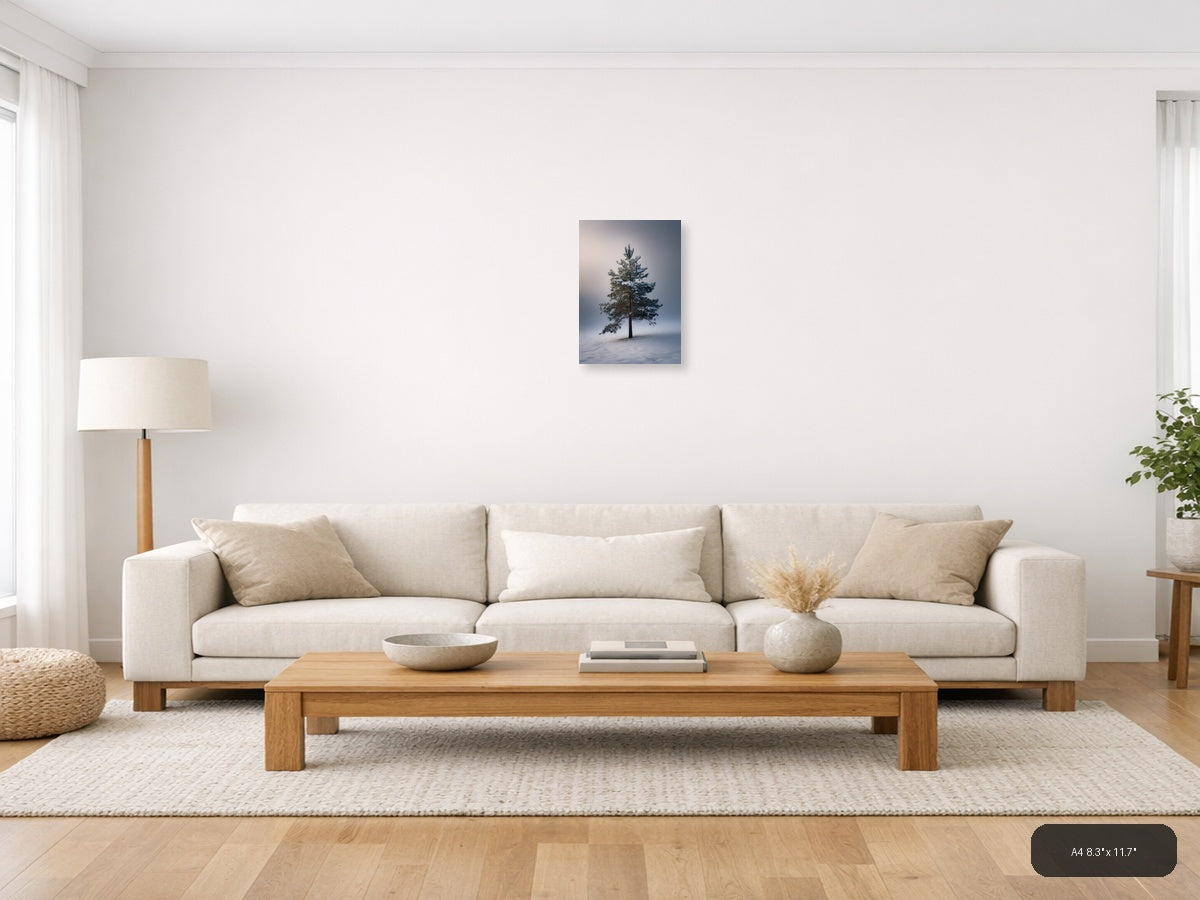 Solitary Pine Tree in Snow - Winter Photography Wall Art — A4 / Living Room