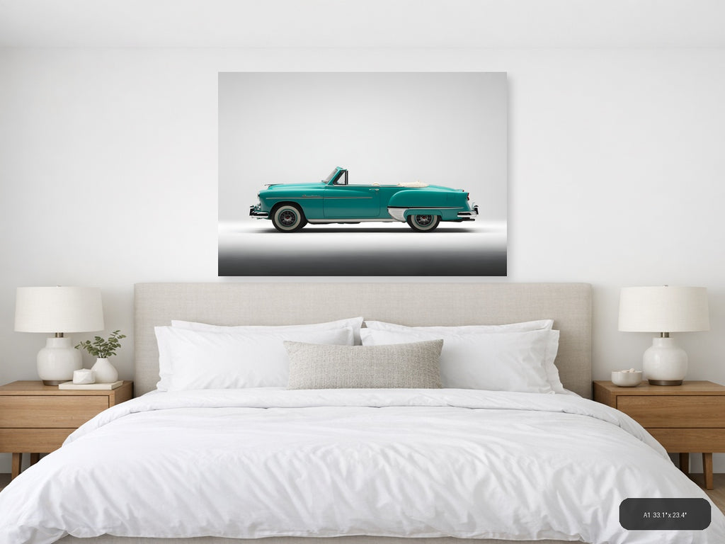 Turquoise Classic Convertible Car Minimalist Wall Art — A1 / Bedroom
