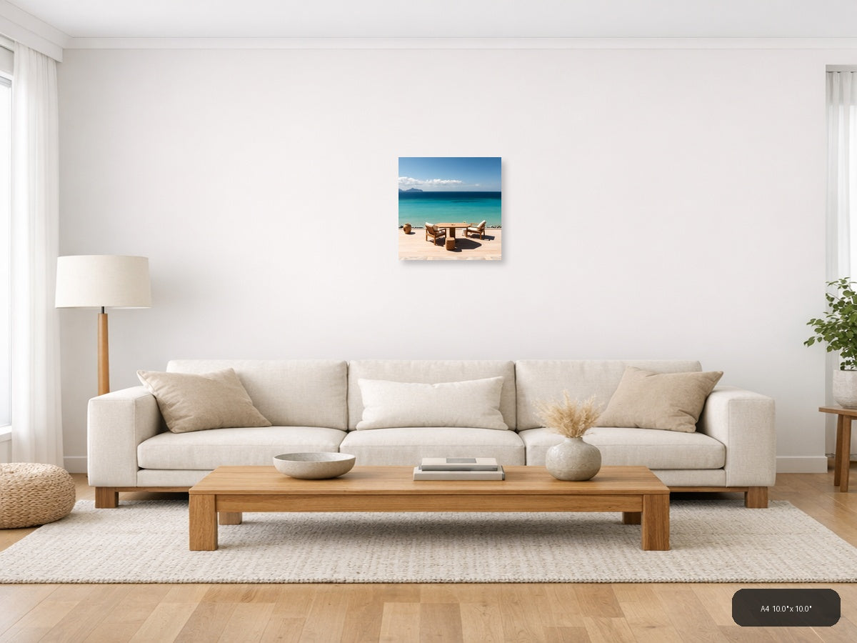 Minimalist Coastal Terrace Ocean View Wall Art — A4 / Living Room