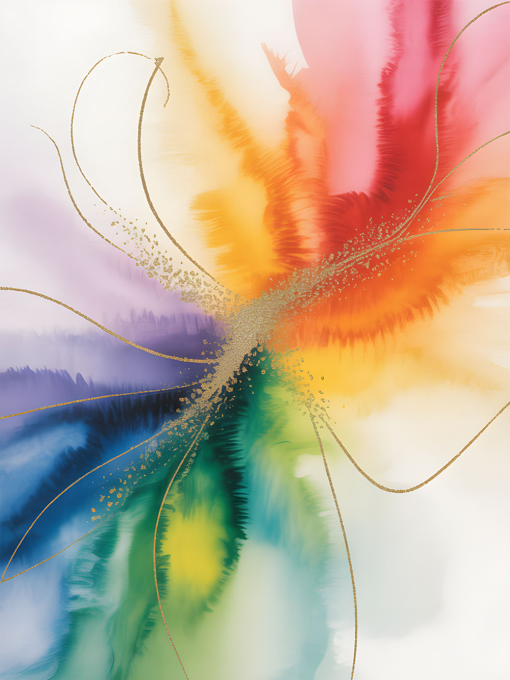 Rainbow Watercolor Flower Abstract Wall Art