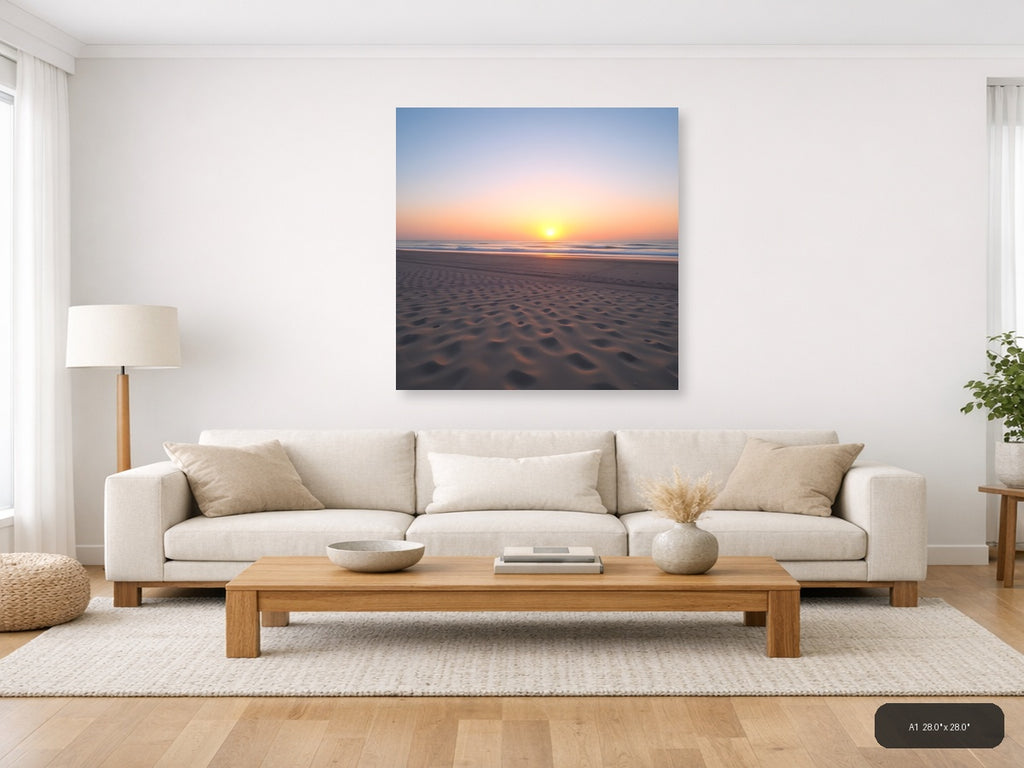 Minimalist Beach Sunset with Rippled Sand Wall Art — A1 / Living Room