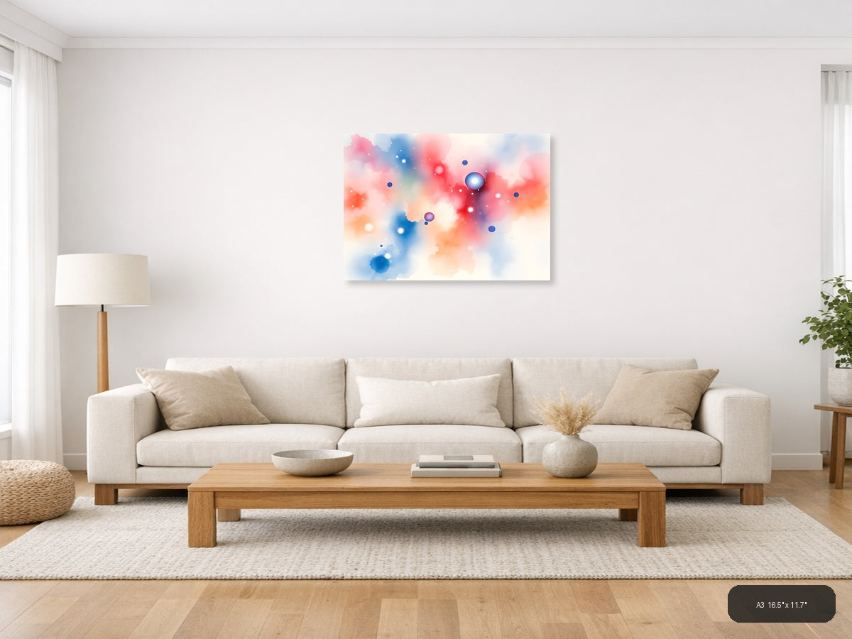 Abstract Watercolor Spheres in Pink & Blue Wall Art — A3 / Living Room