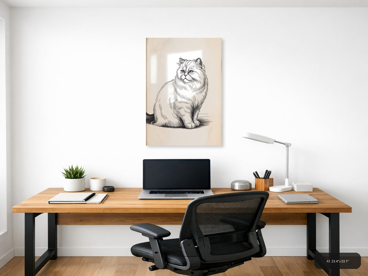 Persian Cat Portrait Line Art Sketch Wall Art — A1 / Office