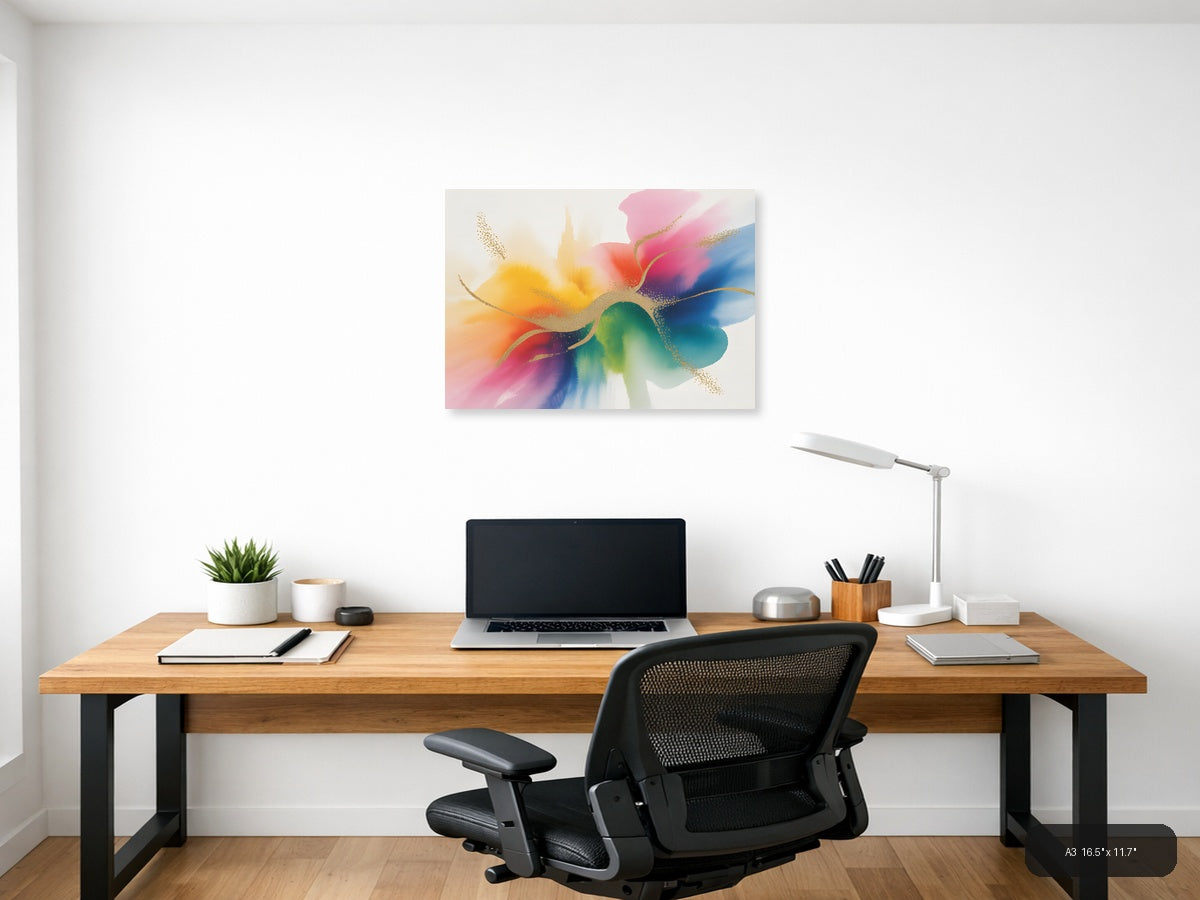 Colorful Abstract Watercolor Flower Wall Art — A3 / Office