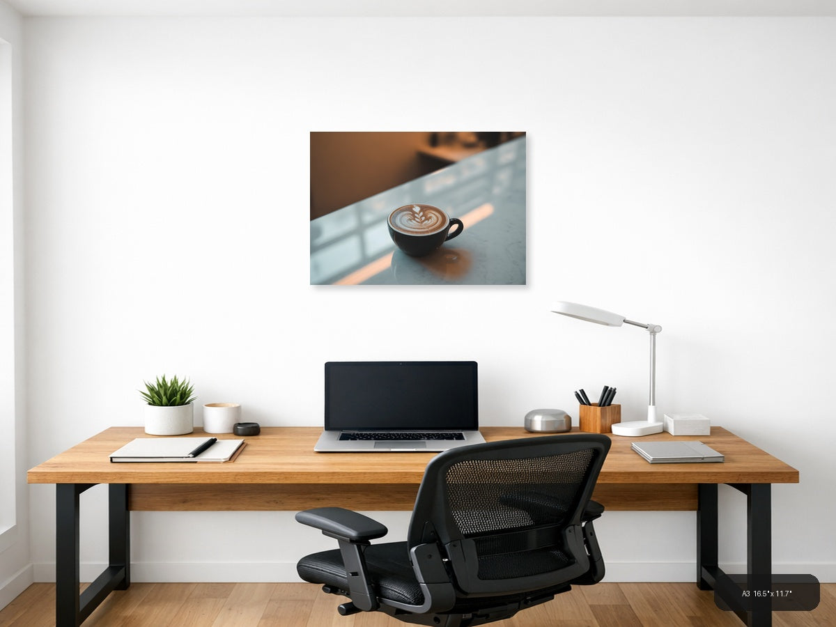 Minimalist Latte Art Coffee Cup Wall Art — A3 / Office