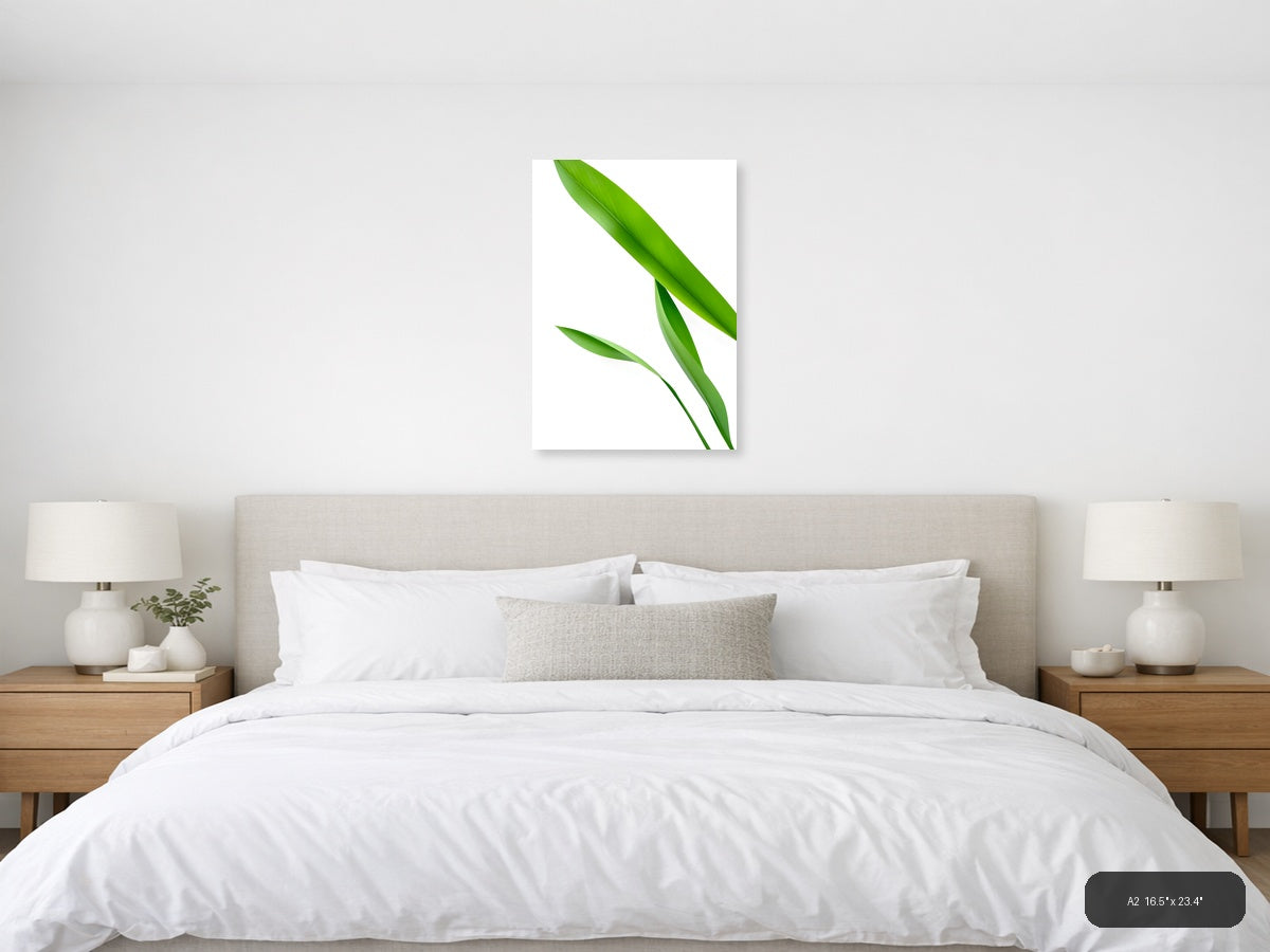 Minimalist Green Leaves Portrait Wall Art — A2 / Bedroom