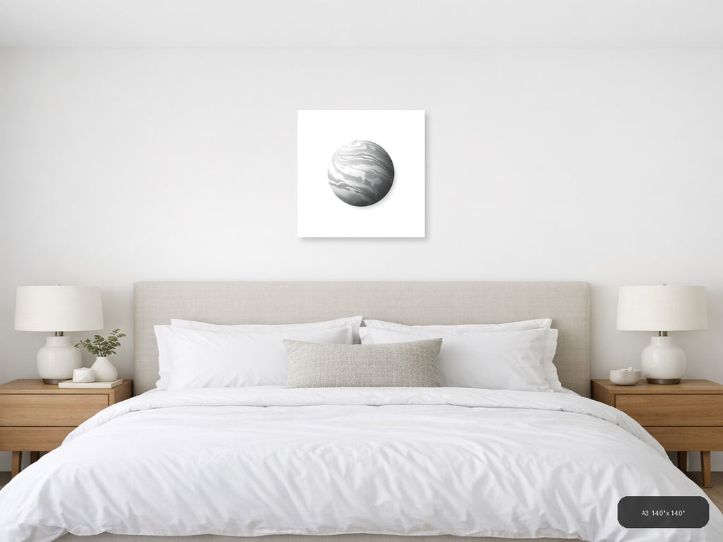 Minimalist Grey Marble Sphere Wall Art — A3 / Bedroom