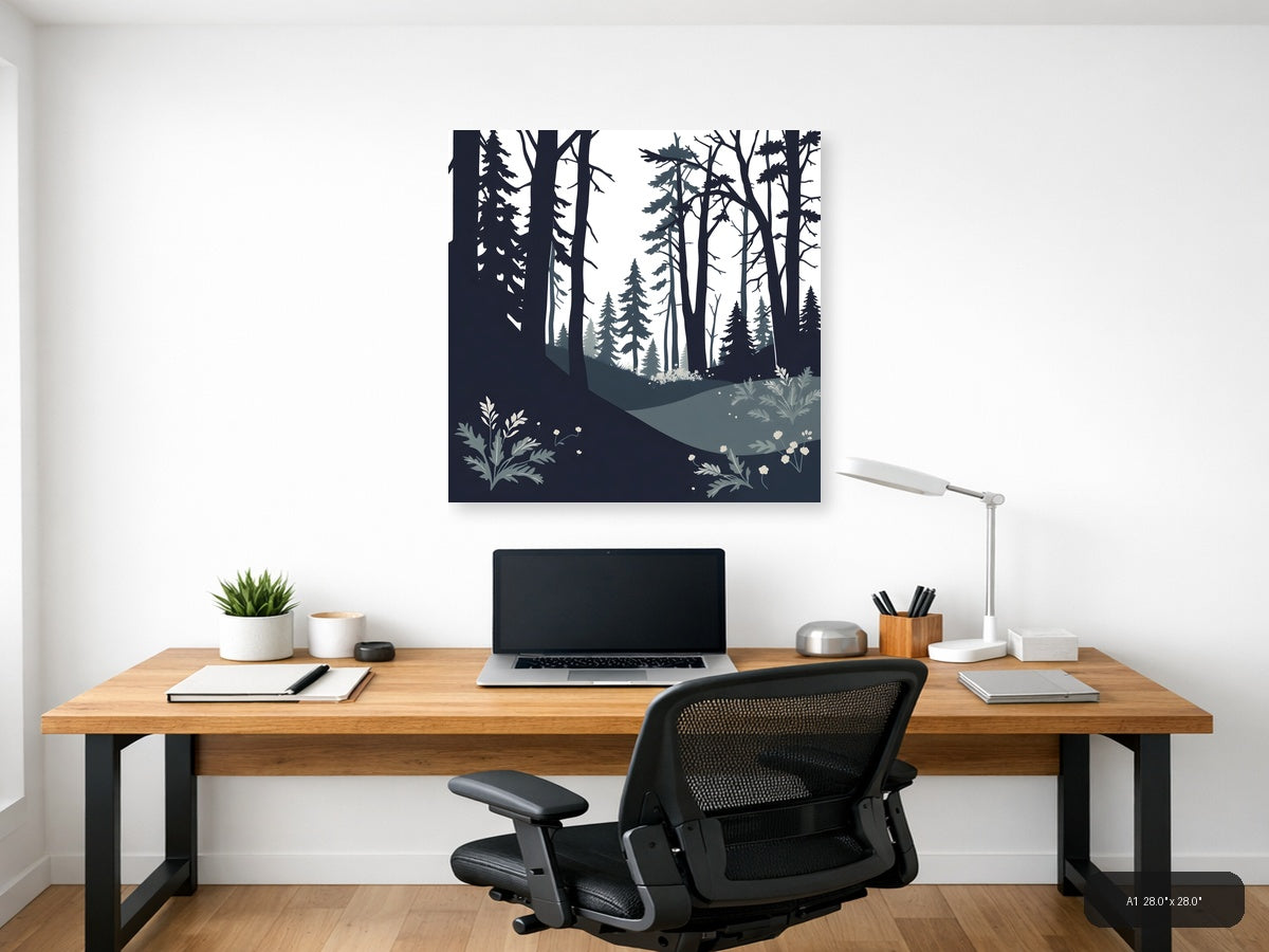 Minimalist Forest Path with Tall Trees Wall Art — A1 / Office