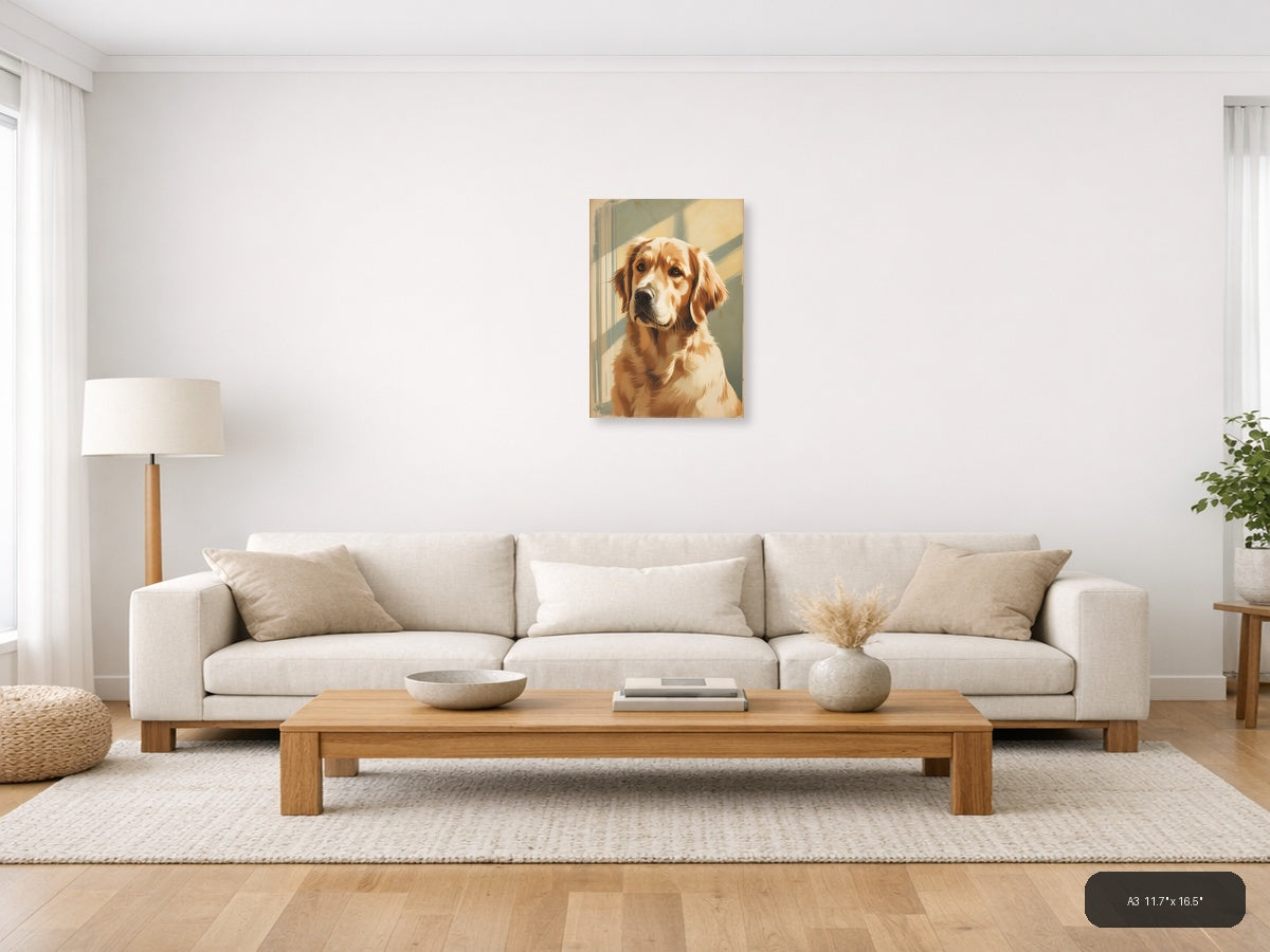 Brown & White Dog Portrait Vintage Style Wall Art — A3 / Living Room