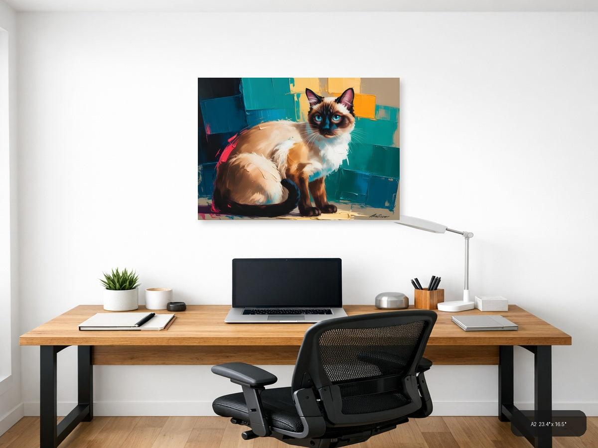 Siamese Cat with Blue Eyes Abstract Modern Wall Art — A2 / Office