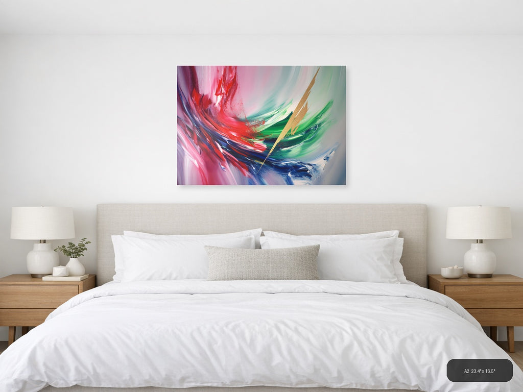Abstract Fluid Motion Pink Red Green Blue Wall Art — A2 / Bedroom