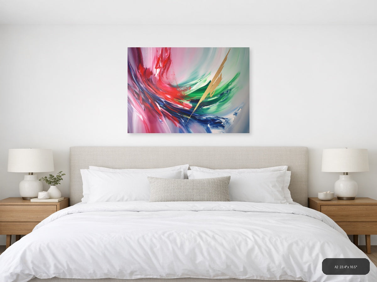 Abstract Fluid Motion Pink Red Green Blue Wall Art — A2 / Bedroom