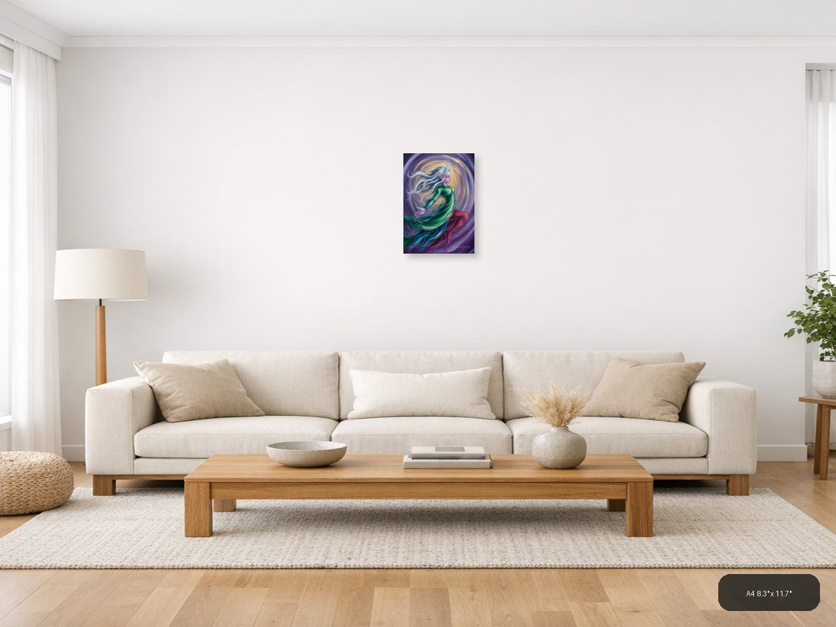 Abstract Ethereal Woman with Flowing Hair Portrait Wall Art — A4 / Living Room