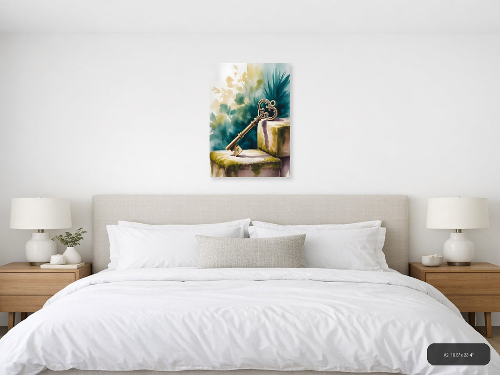 Ornate Golden Key Watercolor Wall Art — A2 / Bedroom