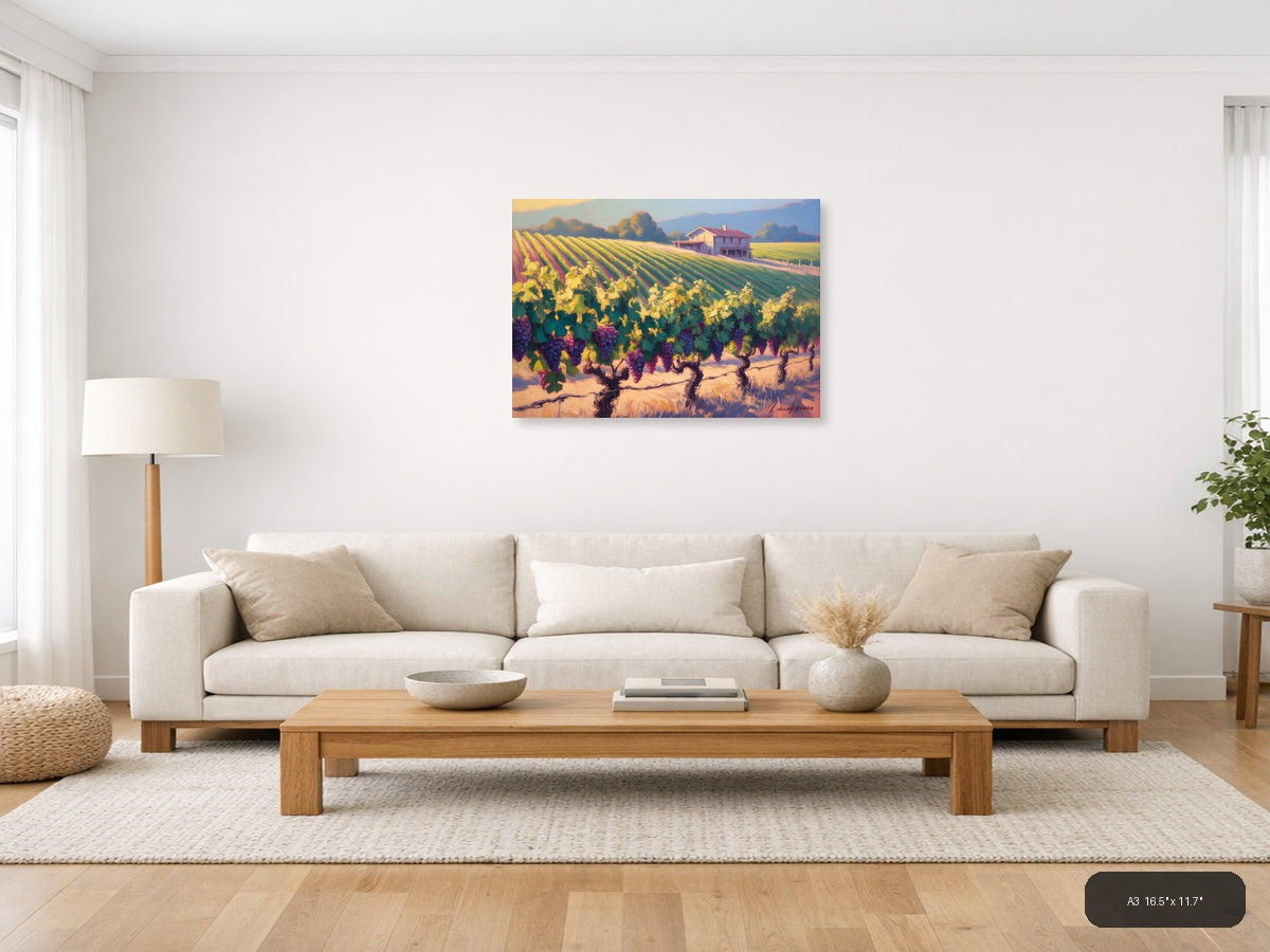 Vibrant Vineyard Landscape Abstract Wall Art — A3 / Living Room