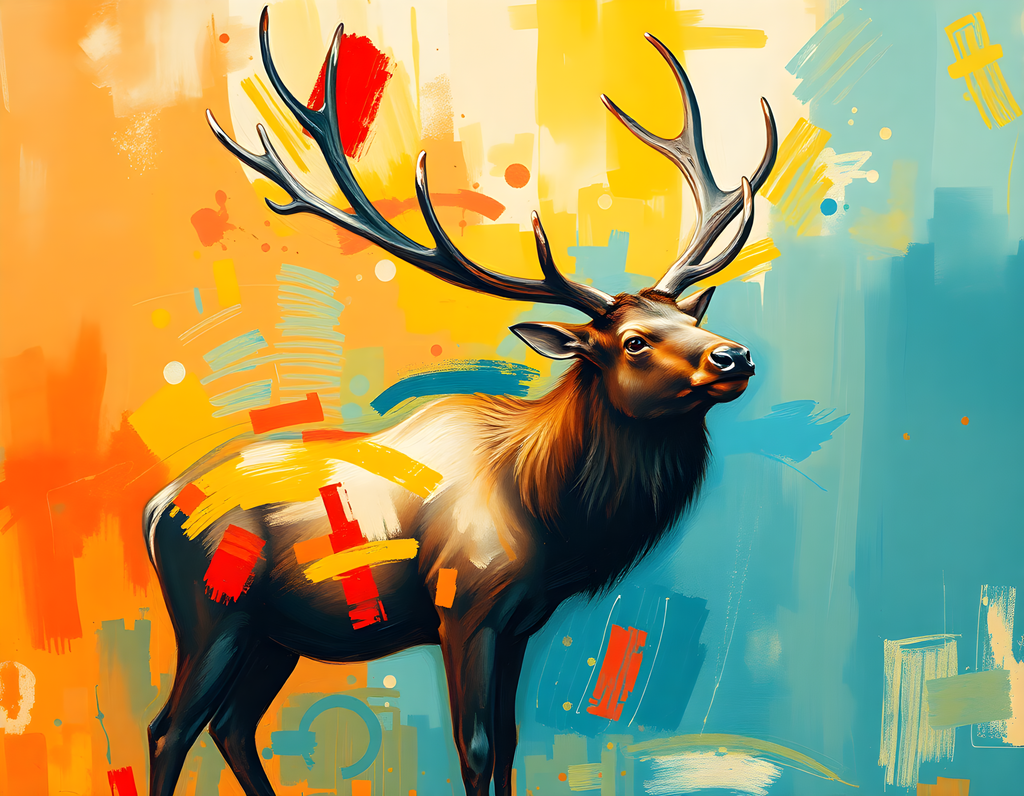 Abstract Elk with Colorful Geometric Patterns Wall Art