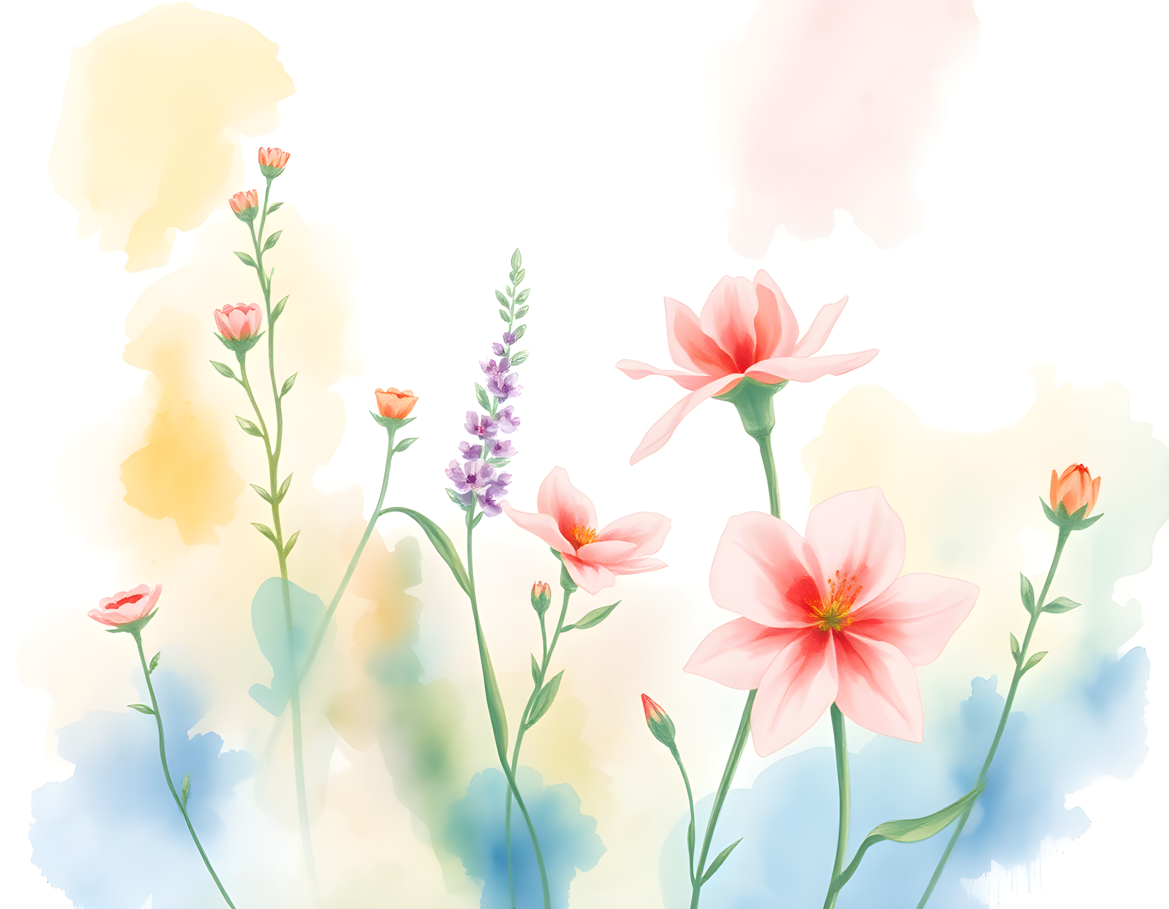 Watercolor Garden Flowers - Pastel Botanical Wall Art