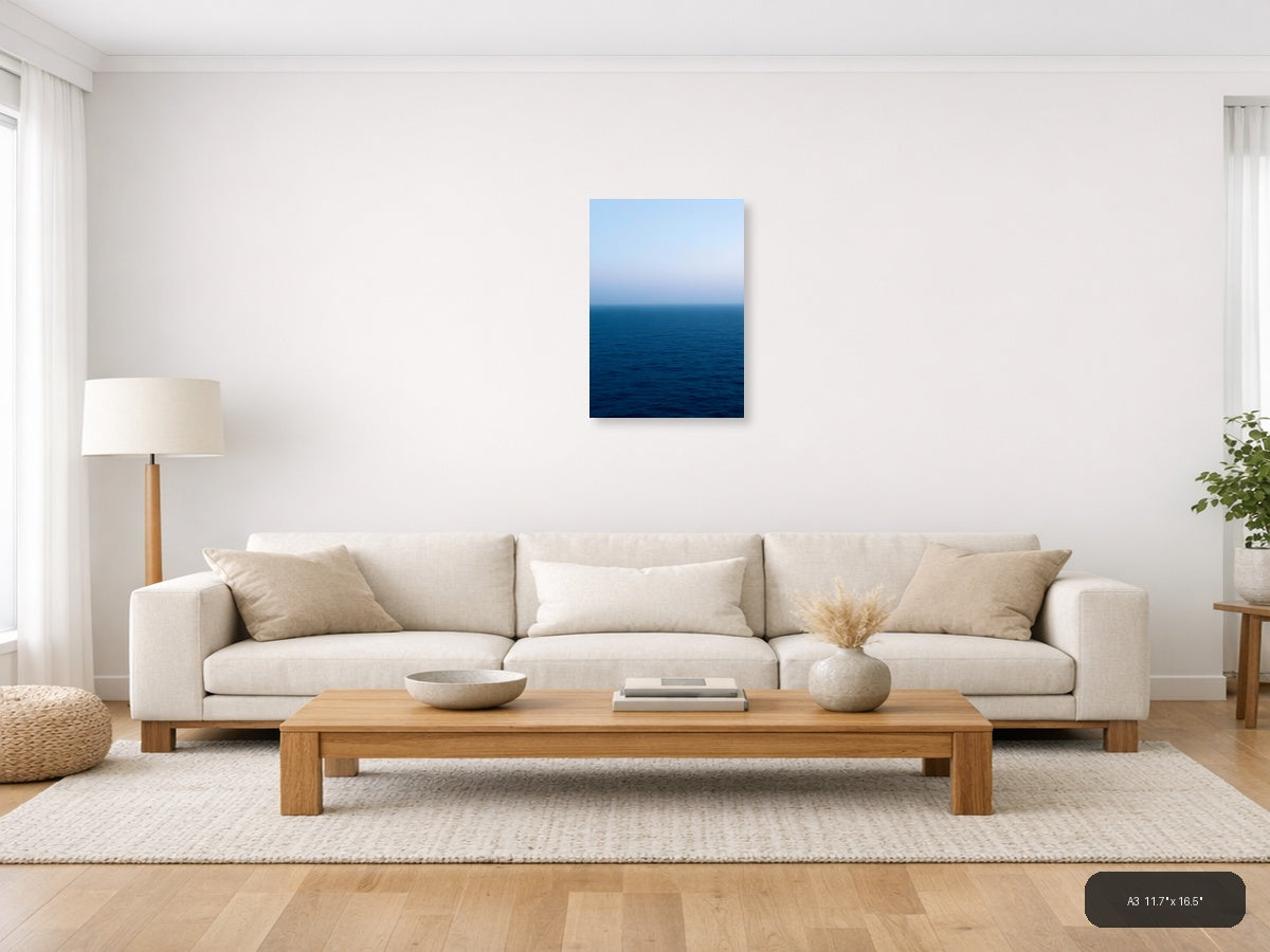 Minimalist Ocean Horizon Blue Gradient Wall Art — A3 / Living Room