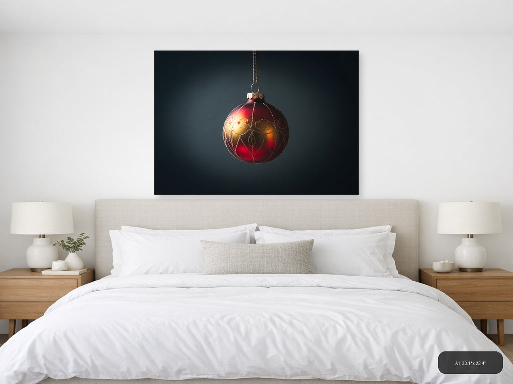 Red Gold Christmas Ornament Photography Wall Art — A1 / Bedroom