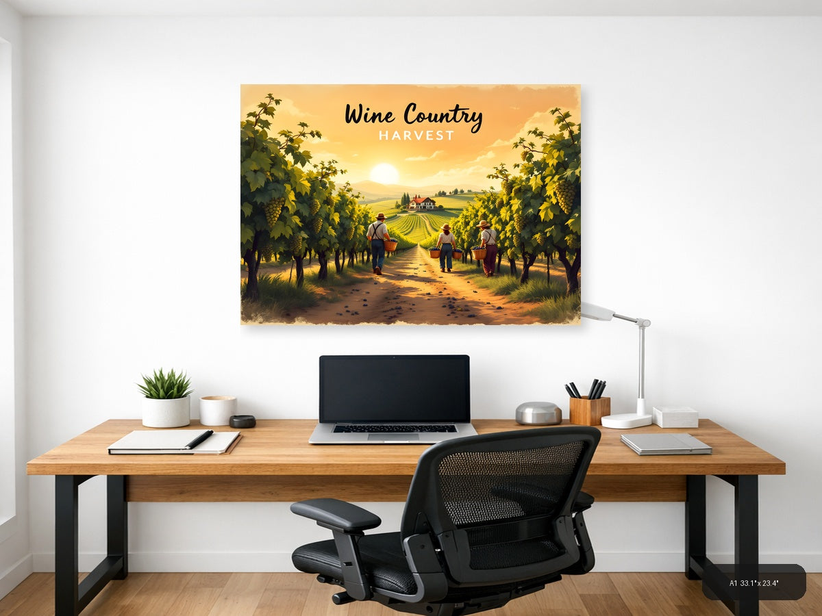 Vintage Wine Country Harvest Vineyard Workers Wall Art — A1 / Office