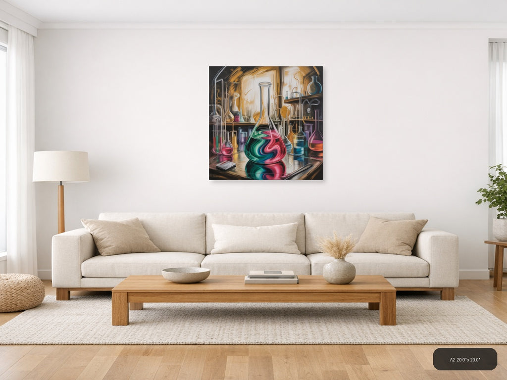 Abstract Laboratory Flasks Vibrant Chemical Art Wall Art — A2 / Living Room